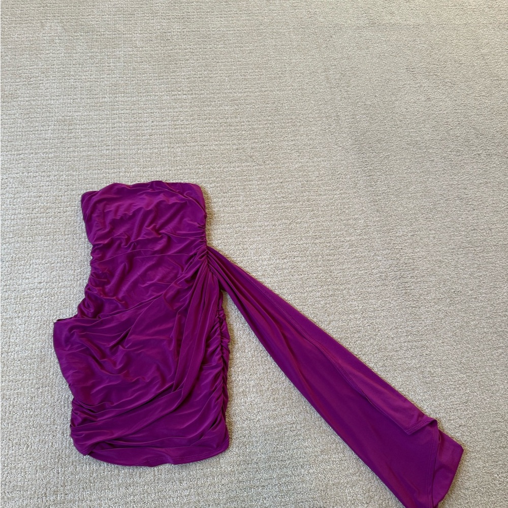 Purple Ruched Strapless Dress